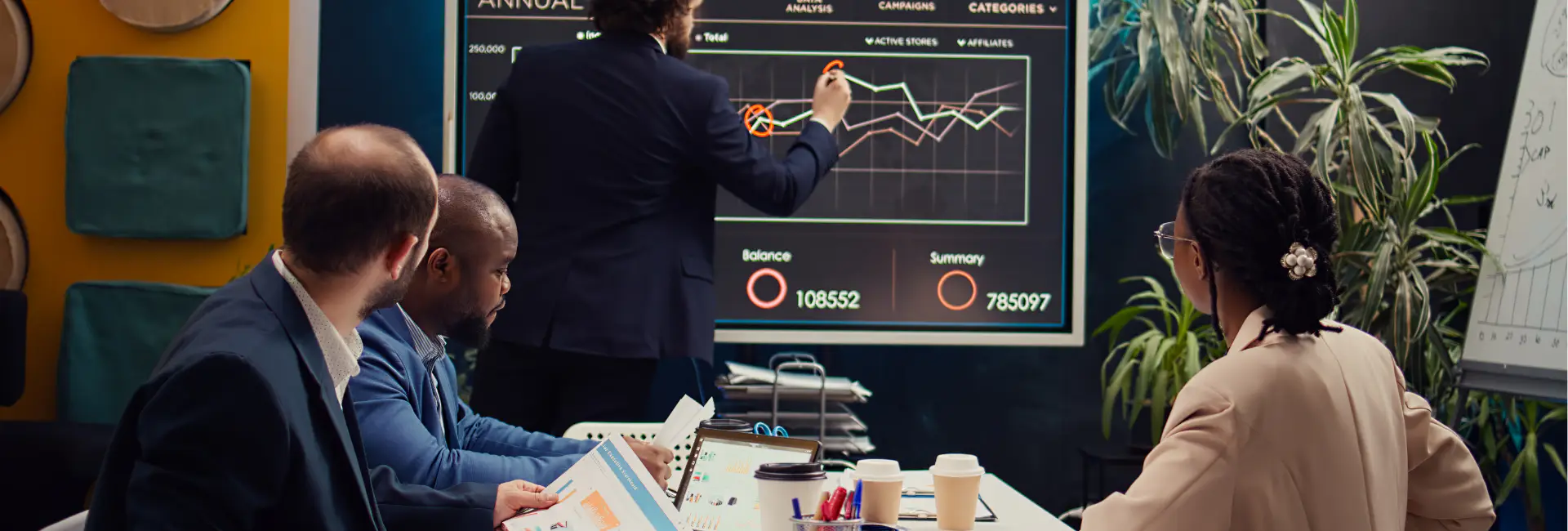 Pessoa acessando múltiplas oportunidades no ambiente digital com notebook e gráficos.